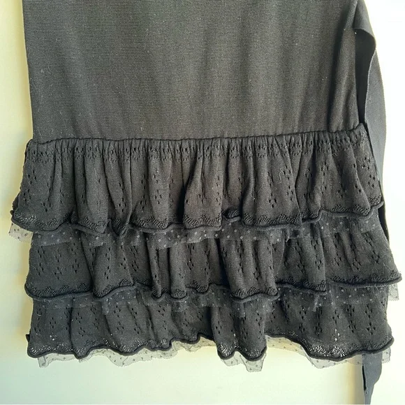 Red Valentino Black Knit Ruffle Dress Tie Waist Eyelet Lace Tiered Mini Sz XS S - Picture 8 of 15